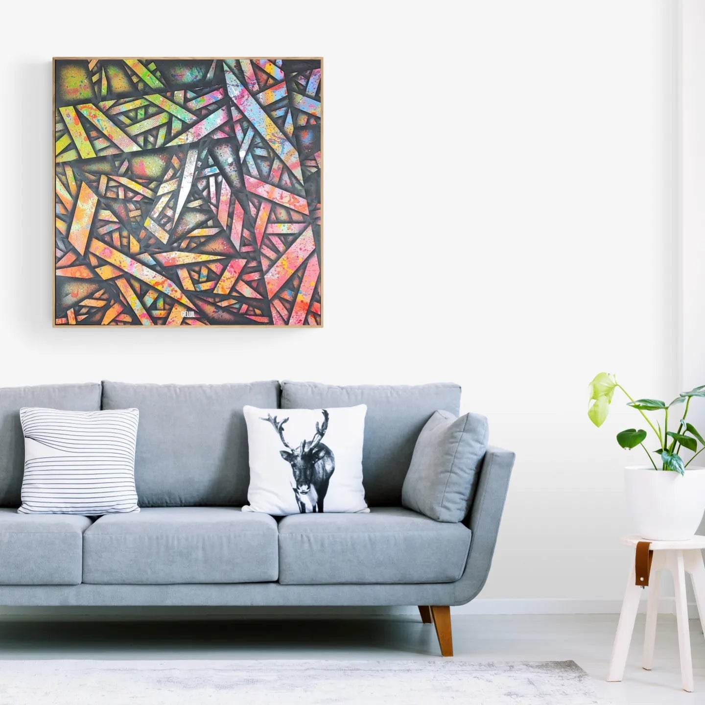 Fiber - 100x100cm - 2023 - Tableau abstrait géométrique moderne coloré
