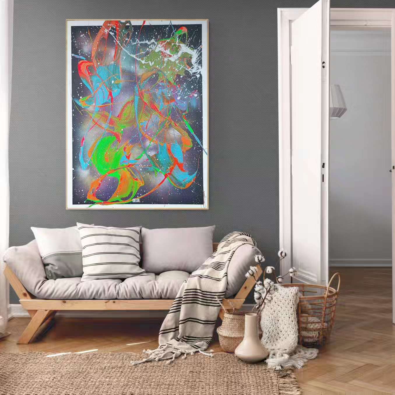Stellar Storm - 130x97cm - 2024 - Tableau abstrait moderne coloré