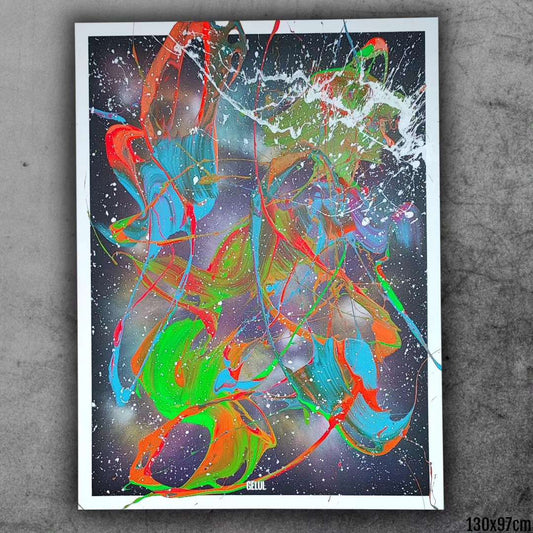 Stellar Storm - 130x97cm - 2024 - Tableau abstrait moderne coloré