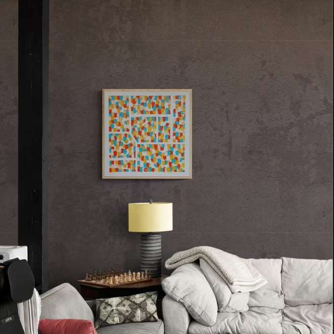 Quartier Printanier - 80x80cm - 2024 - Tableau abstrait moderne coloré géométrique