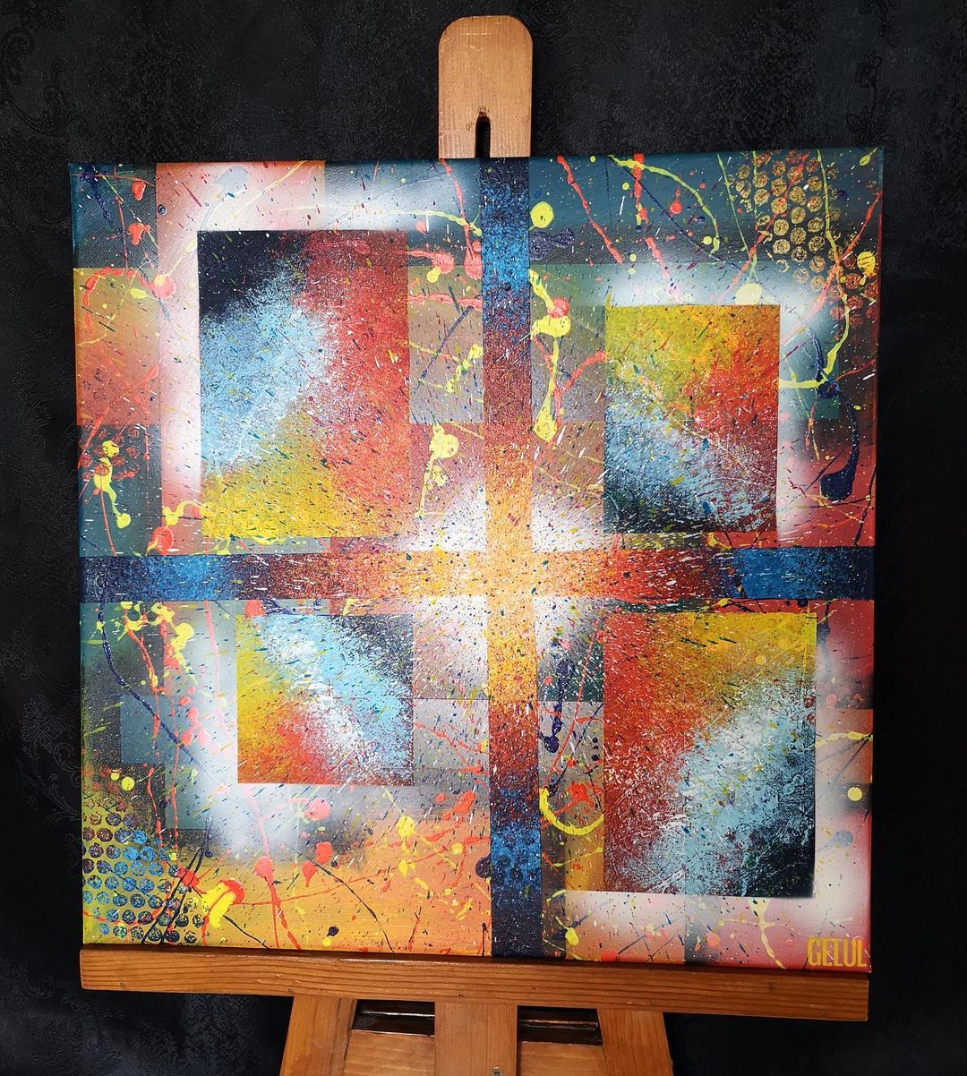 Hublot sur rue - 50x50cm - Tableau abstrait moderne coloré