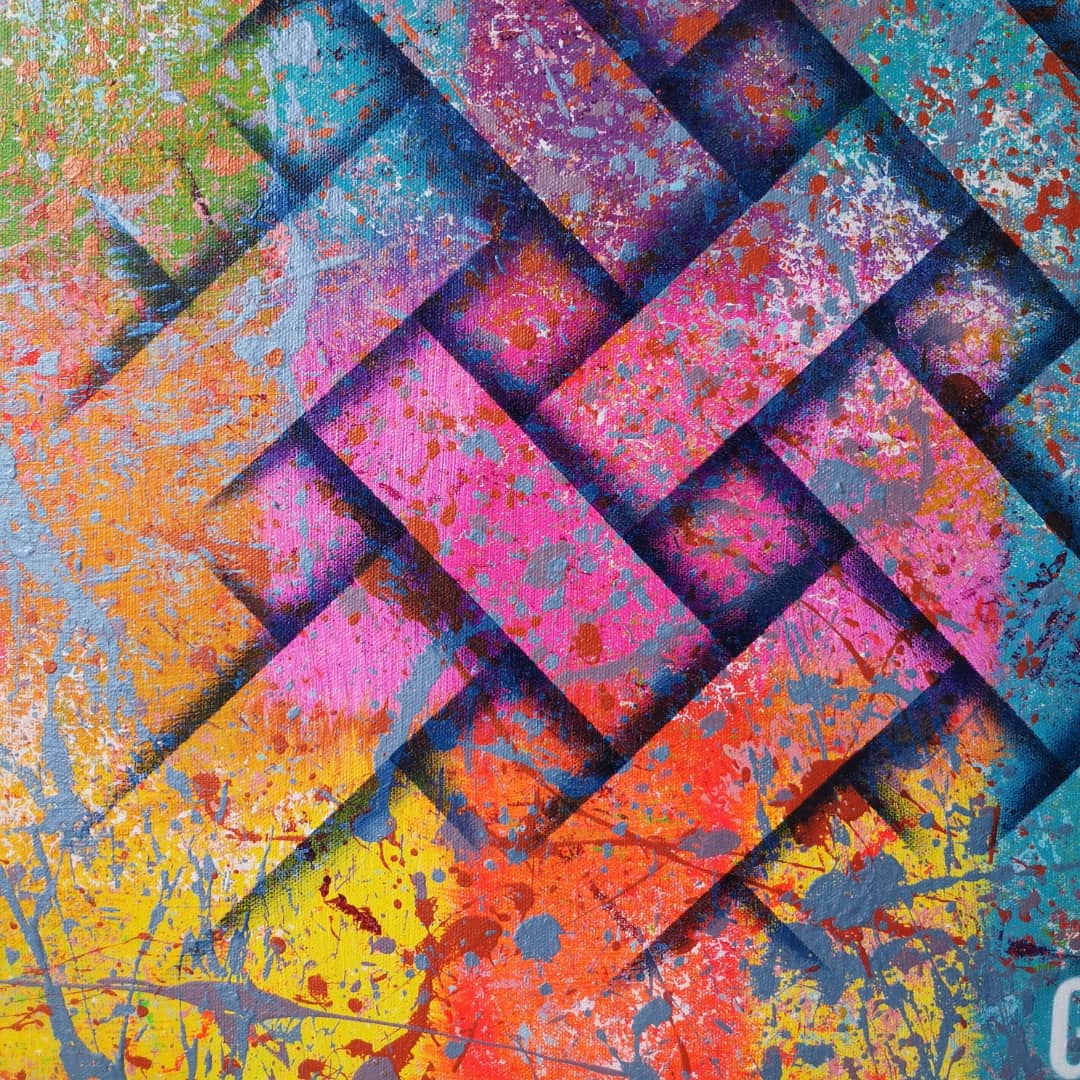 Tisse Bridge - 80x80cm - 2021 - Tableau abstrait moderne coloré