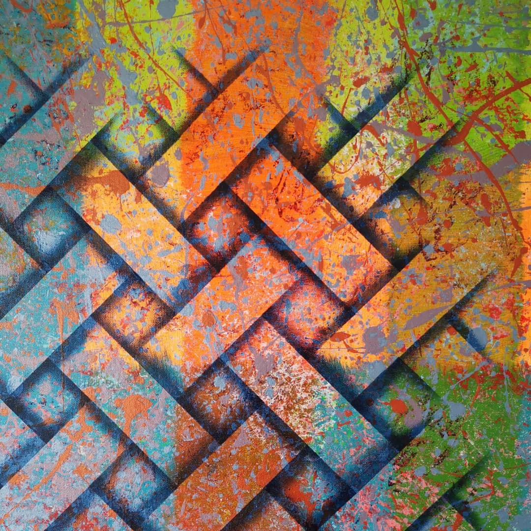 Tisse Bridge - 80x80cm - 2021 - Tableau abstrait moderne coloré