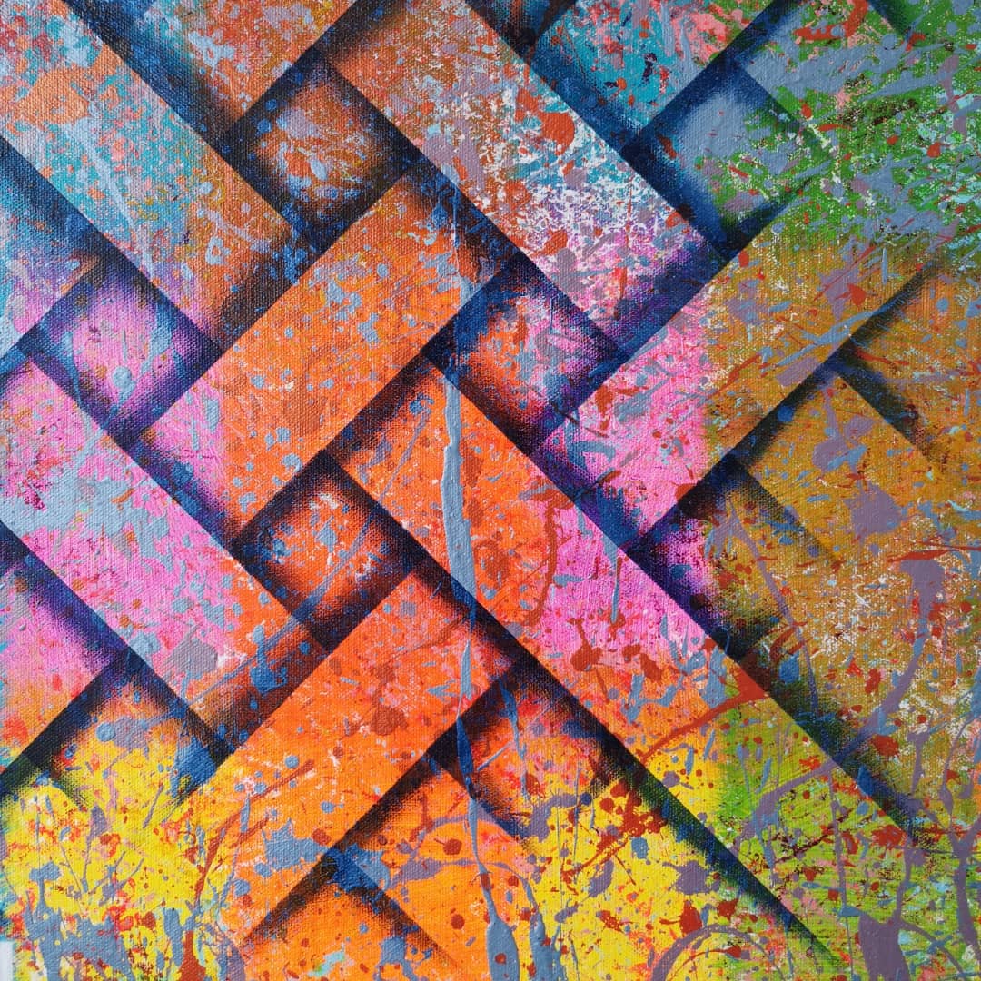 Tisse Bridge - 80x80cm - 2021 - Tableau abstrait moderne coloré