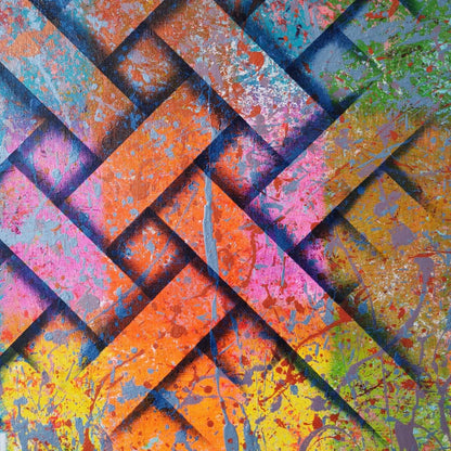 Tisse Bridge - 80x80cm - 2021 - Tableau abstrait moderne coloré