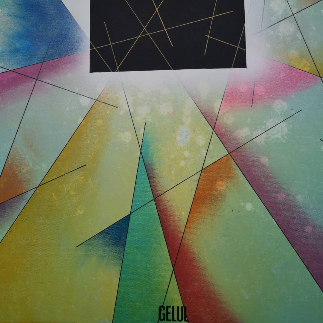 Cube - 80x80cm - 2021 - Tableau abstrait géométrique coloré