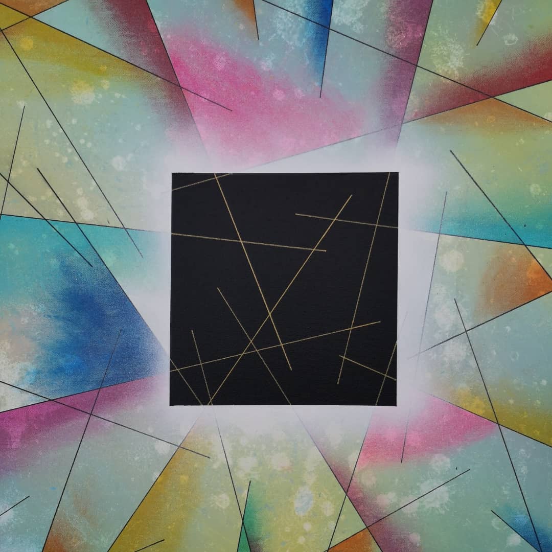 Cube - 80x80cm - 2021 - Tableau abstrait géométrique coloré