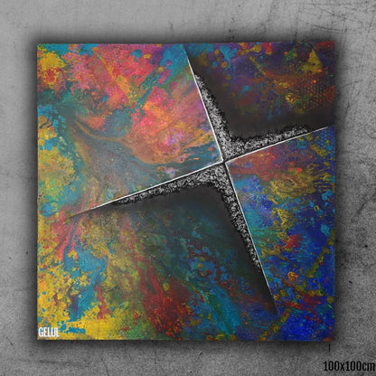 Friction - 100x100cm - 2022 - tableau moderne en relief coloré