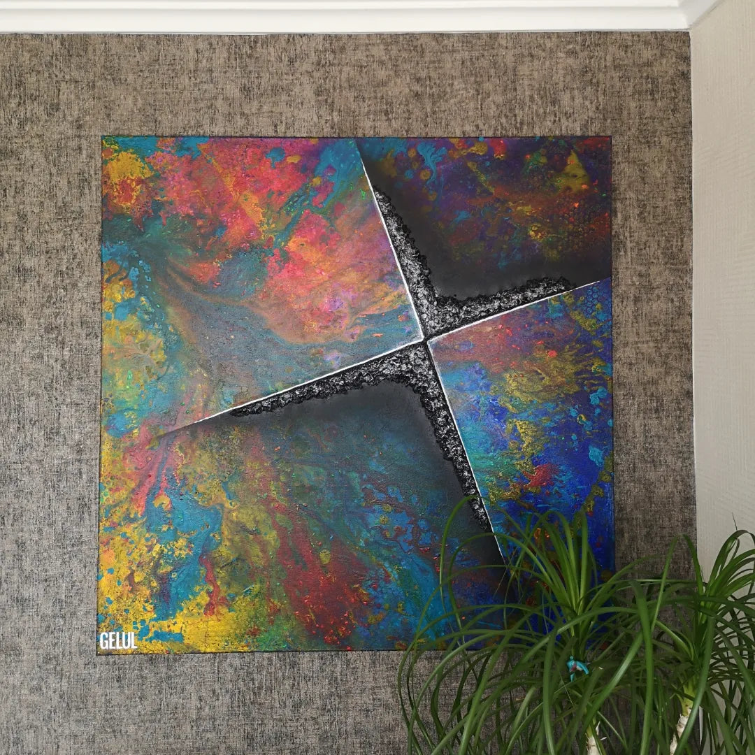 Friction - 100x100cm - 2022 - tableau moderne en relief coloré
