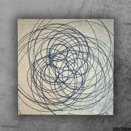 Routourne - 100x100cm - 2023 - Tableau abstrait moderne doré